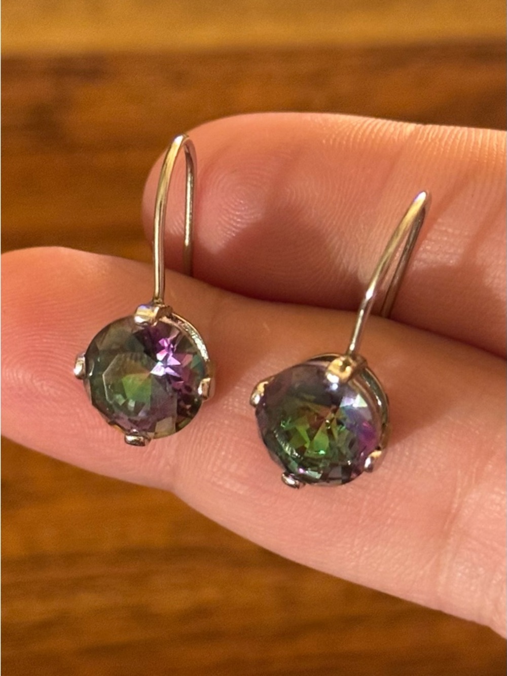 Mystic Topaz Sterling Round Drop Earrings - Picture 15 of 15